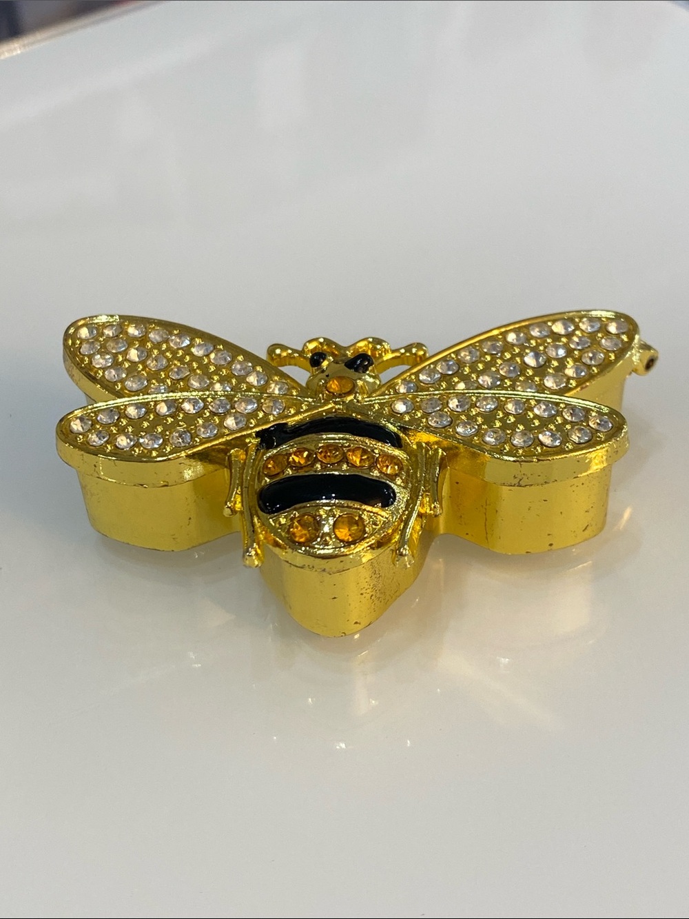 Honey Bee Jeweled Goldplated Trinket Box Rhinestones - Picture 3 of 10
